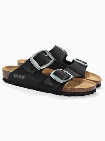BACKSUN Leren slippers "Londrina" zwart
