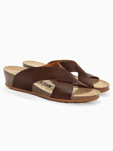 BACKSUN Leren sleehakslippers "Itaga" bruin