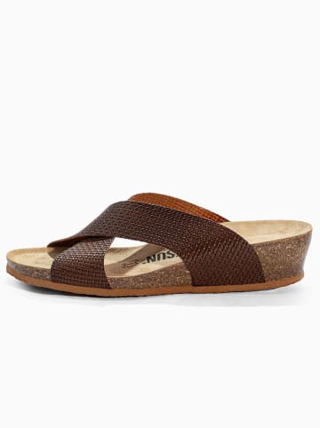 BACKSUN Leder-Keilpantoletten "Itaga" in Braun