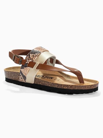 BACKSUN Leder-Zehentrennersandalen "Santarem" in Hellbraun/ Beige