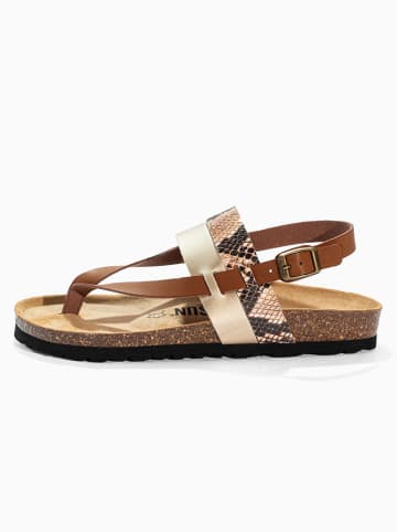 BACKSUN Leder-Zehentrennersandalen "Santarem" in Hellbraun/ Beige