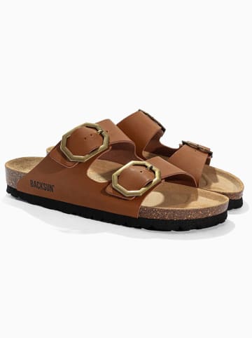 BACKSUN Leren slippers "Londrina" lichtbruin