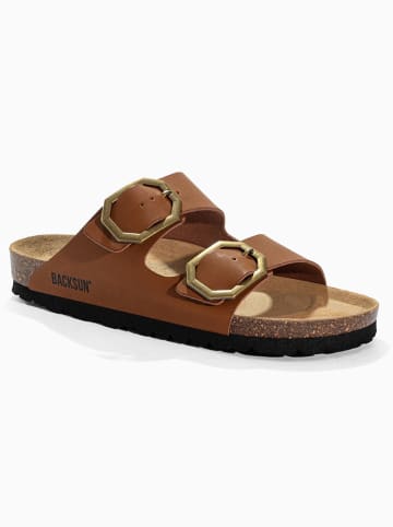 BACKSUN Leren slippers "Londrina" lichtbruin