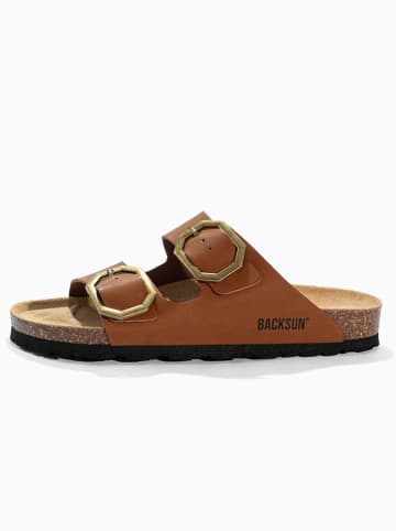 BACKSUN Leren slippers "Londrina" lichtbruin