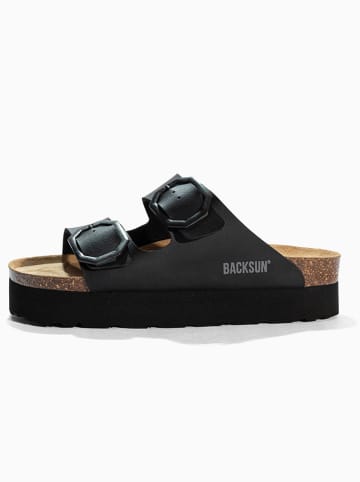BACKSUN Leren slippers "Maldives" zwart