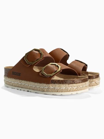 BACKSUN Leren slippers "Gwana" lichtbruin