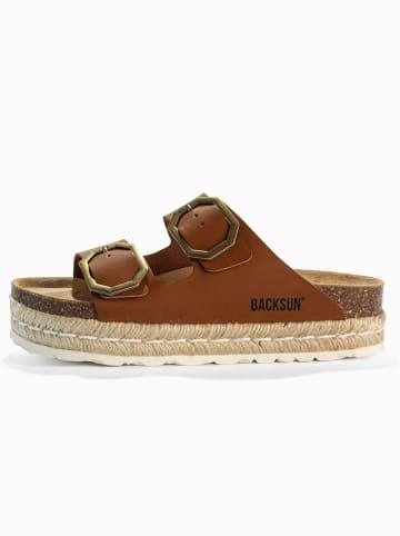 BACKSUN Leren slippers "Gwana" lichtbruin