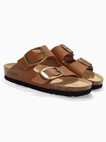 BACKSUN Leren slippers "Londrina" lichtbruin