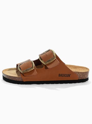 BACKSUN Leren slippers "Londrina" lichtbruin