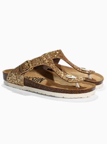 BACKSUN Leren teenslippers "Singapore" goudkleurig