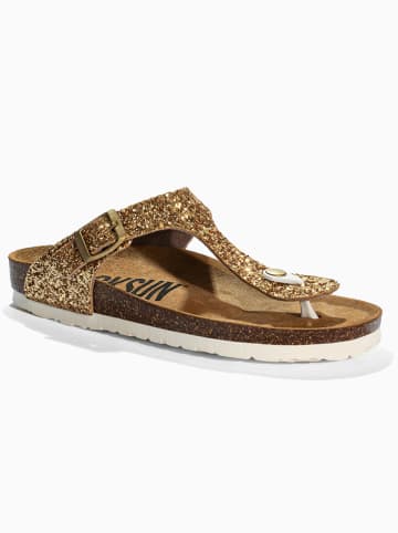 BACKSUN Leren teenslippers "Singapore" goudkleurig