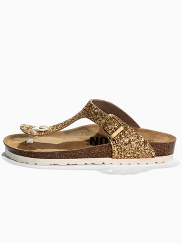 BACKSUN Leren teenslippers "Singapore" goudkleurig