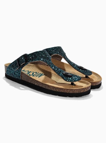 BACKSUN Leren teenslippers "Singapore" blauw