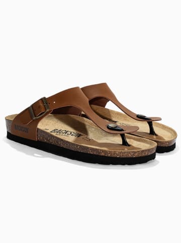 BACKSUN Leren teenslippers "Mezzo" lichtbruin