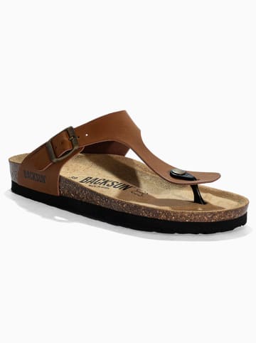 BACKSUN Leren teenslippers "Mezzo" lichtbruin