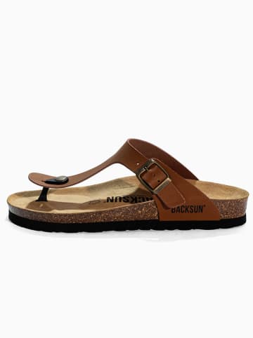 BACKSUN Leren teenslippers "Mezzo" lichtbruin
