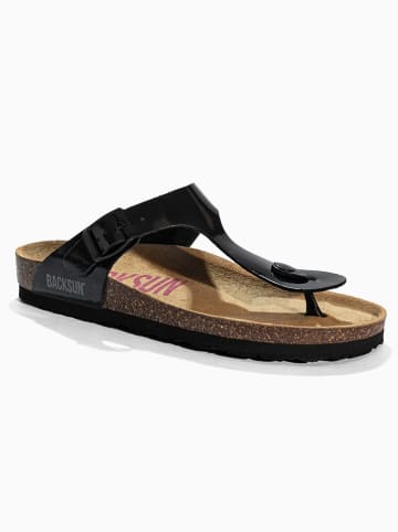 BACKSUN Leren teenslippers "Singapore" zwart