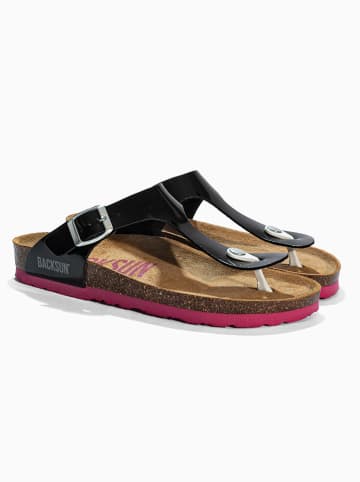 BACKSUN Leren teenslippers "Singapore" zwart