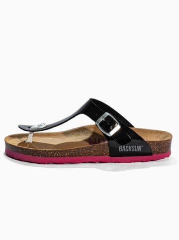 BACKSUN Leren teenslippers "Singapore" zwart