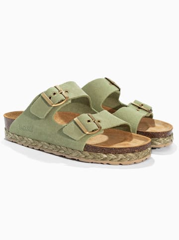 BACKSUN Leder-Pantoletten "Bali" in Grün
