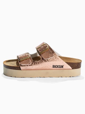 BACKSUN Leren plateau-slippers "Bali" roségoudkleurig
