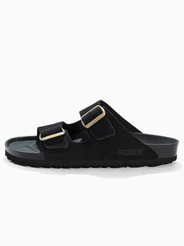 BACKSUN Leren slippers "Bali" zwart