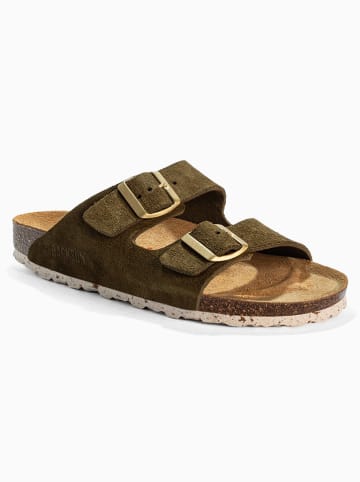 BACKSUN Skórzane klapki "Bali" w kolorze khaki