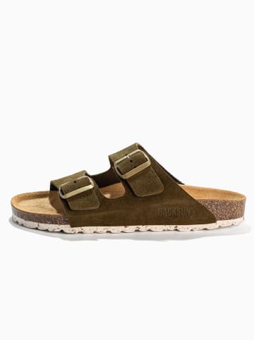 BACKSUN Skórzane klapki "Bali" w kolorze khaki