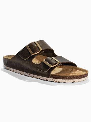 BACKSUN Leder-Pantoletten "Bali" in Braun