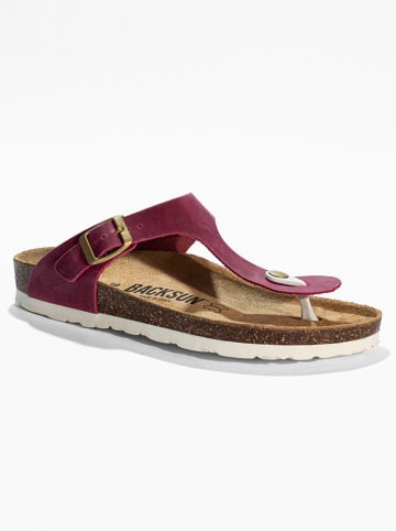 BACKSUN Leren teenslippers "Singapore" pruimkleurig