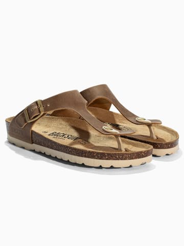 BACKSUN Leren teenslippers "Singapore" lichtbruin