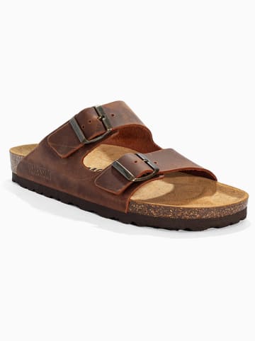 BACKSUN Leren slippers "Bali" bruin