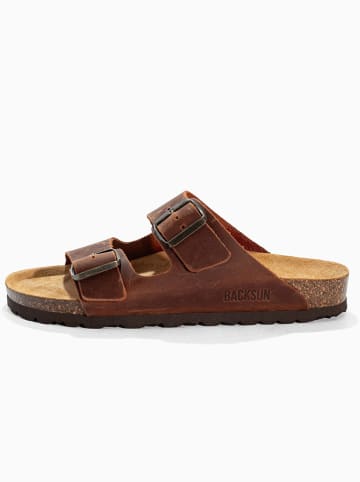 BACKSUN Leren slippers "Bali" bruin