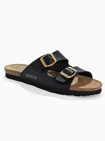 BACKSUN Leren slippers "Hasard" zwart