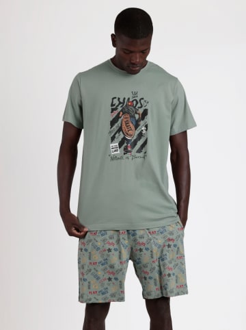 admas Pyjama in Grau/ Grün