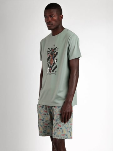 admas Pyjama in Grau/ Grün