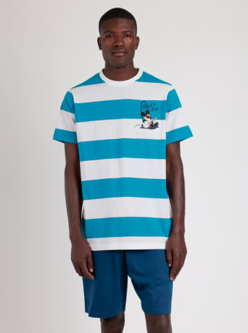 admas Pyjama donkerblauw/lichtblauw/wit