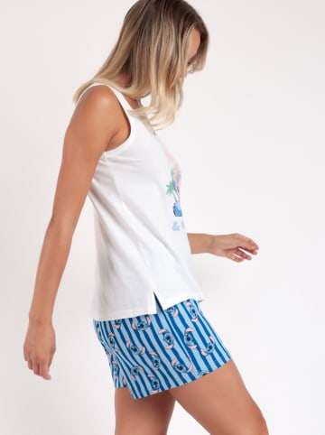 admas Pyjama in Weiß/ Blau