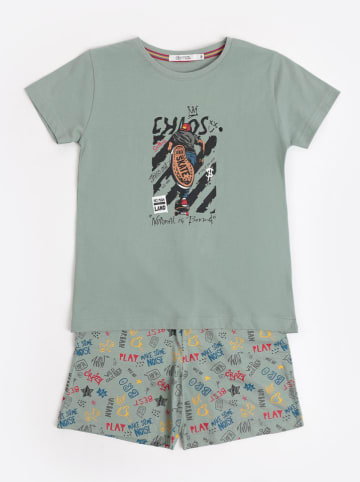 admas Pyjama in Grau/ Grün