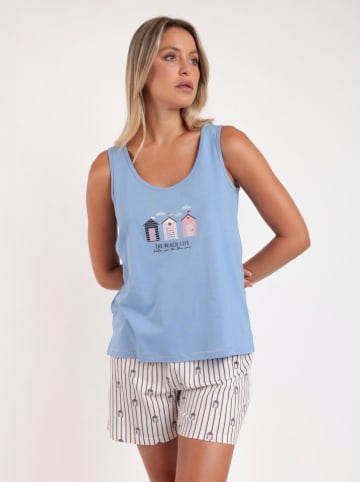 admas Pyjama lichtblauw/wit