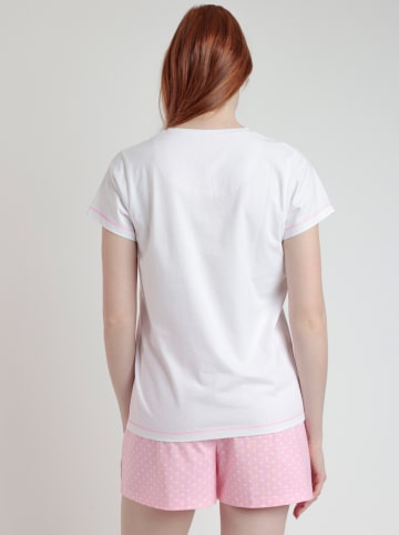 admas Pyjama wit/lichtroze