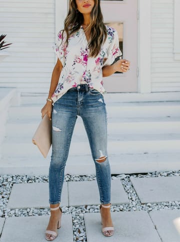 LA Angels Bluse in Creme/ Blau
