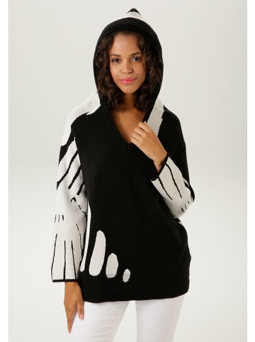 Aniston Pullover in Schwarz/ Weiß