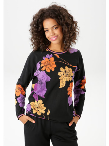 Aniston Sweatshirt in Schwarz/ Lila/ Orange