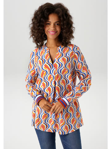 Aniston Bluse in Orange/ Blau/ Weiß