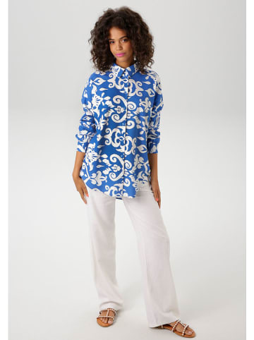 Aniston Bluse in Blau/ Weiß