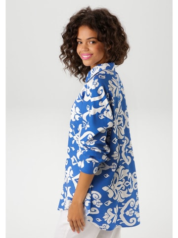 Aniston Bluse in Blau/ Weiß