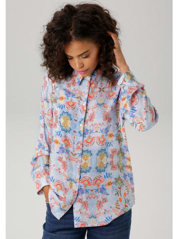 Aniston Bluse in Hellblau/ Orange