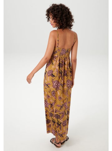 Aniston Jurk camel/bordeaux