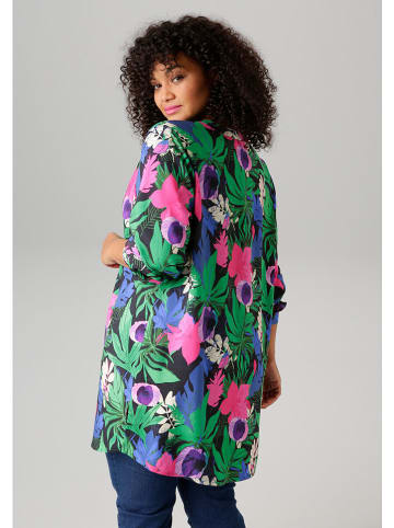 Aniston Longbluse in Grün/ Schwarz/ Pink